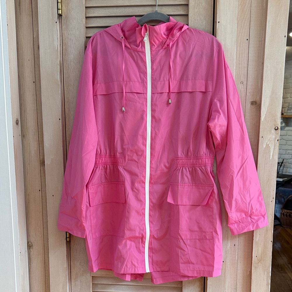 Bright Pink Hooded Trench Coat - Lightweight Women's Rain Jacket